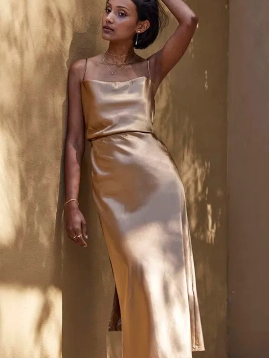 Grace Loves Lace Dresses & Skirts - Grace Loves Lace Metallic Gold Satin Midi Dress
